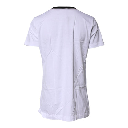Dolce & Gabbana White Printed Round Neck Top Cotton T-shirt