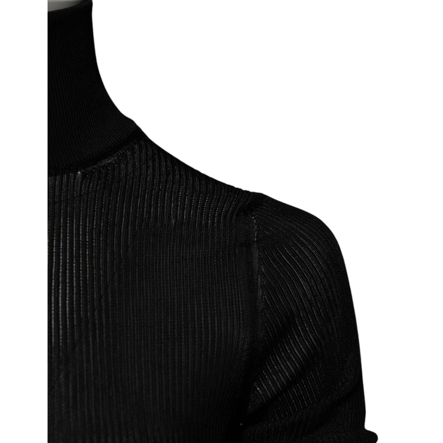 Dolce & Gabbana Black Knit Long Sleeves Turtleneck Slim Top