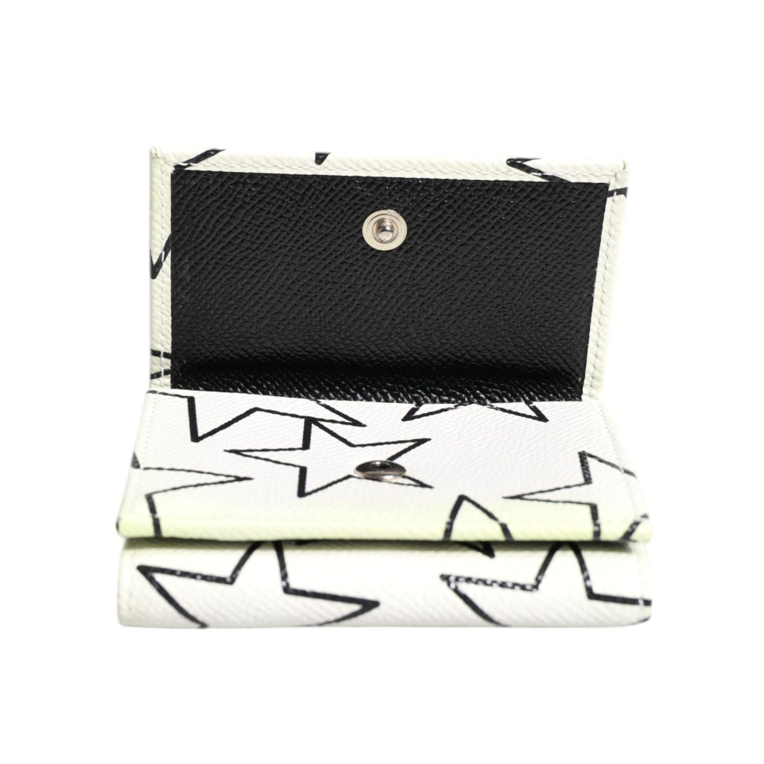 Dolce & Gabbana White Leather Trifold DG Star Print Card Holder Wallet