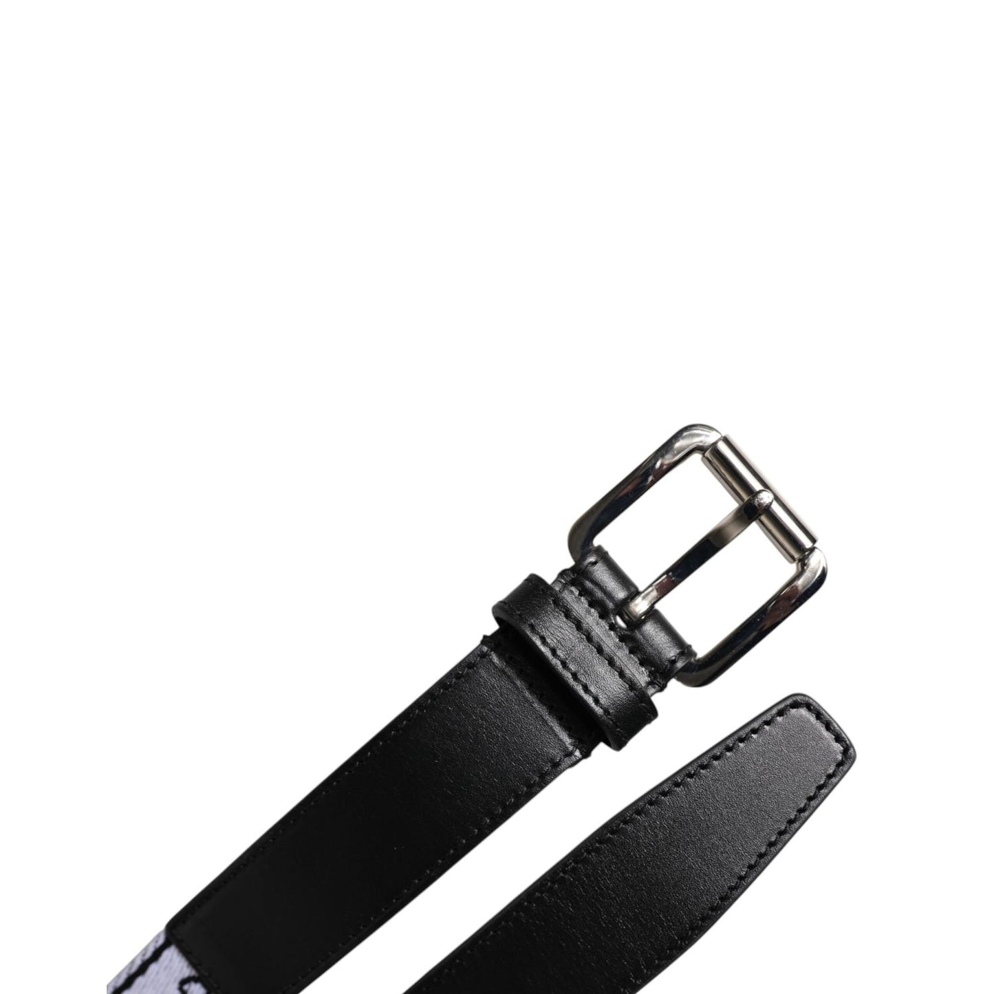 Dolce & Gabbana Black White Printed Metal Logo Buckle Belt