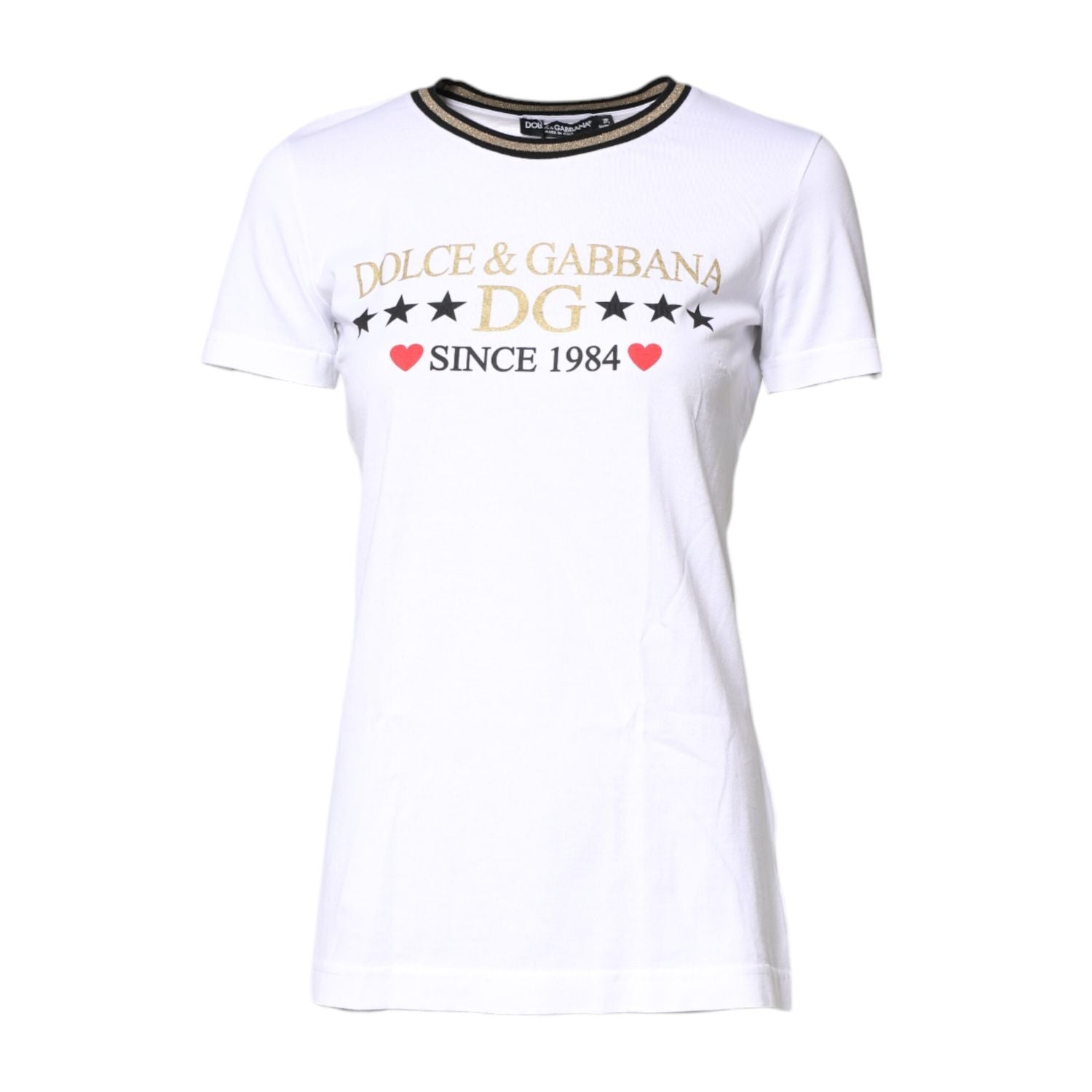 Dolce & Gabbana White Graphic Print Cotton Crew Neck T-shirt