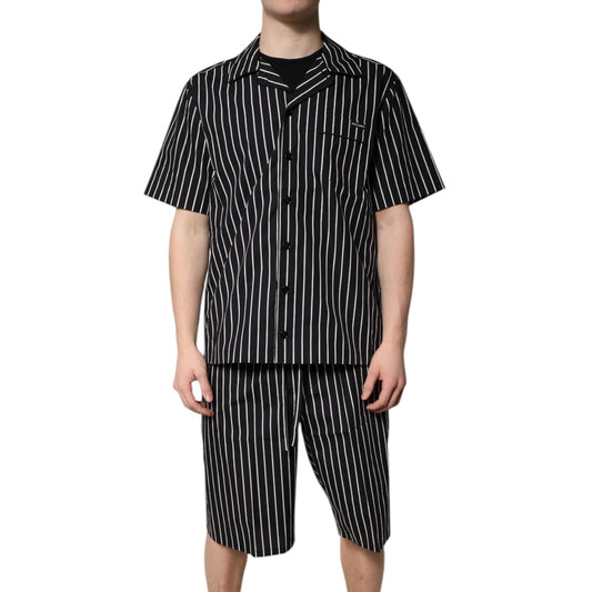 Dolce & Gabbana Black White Stripes Cotton Men Pajama Set Sleepwear Dolce & Gabbana