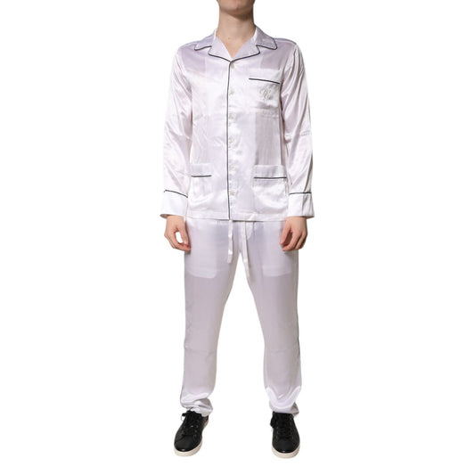 Dolce & Gabbana White Satin Silk Men Pajama Set Sleepwear Dolce & Gabbana
