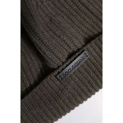 Dolce & Gabbana Green Wool DG Plaque Knitted Winter Beanie Hat Dolce & Gabbana