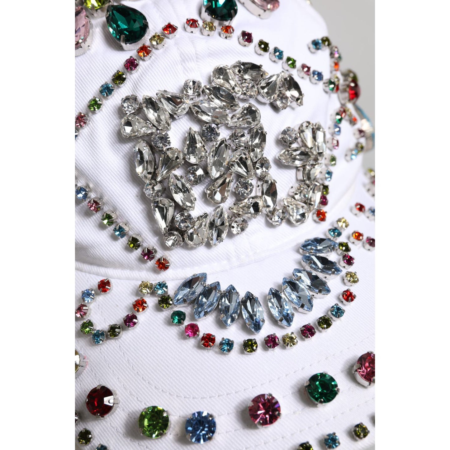 Dolce & Gabbana White Multicolor Crystal Embellish Baseball Cap