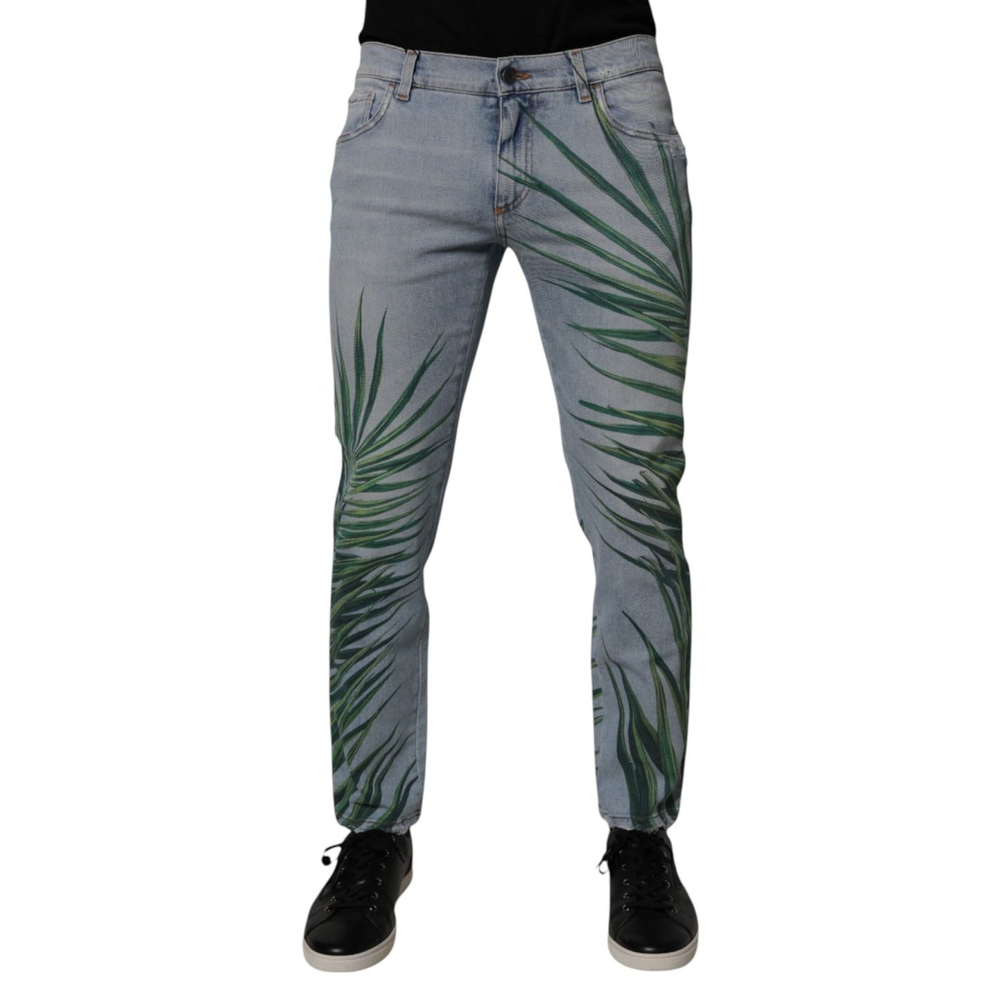 Dolce & Gabbana Light Blue Leaf Cotton Classic Men Denim Jeans