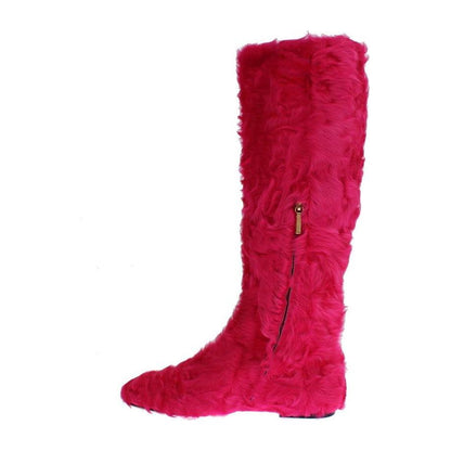Dolce & Gabbana Pink Lamb Fur Leather Flat Boots Dolce & Gabbana