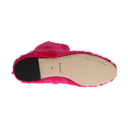 Dolce & Gabbana Pink Lamb Fur Leather Flat Boots Dolce & Gabbana