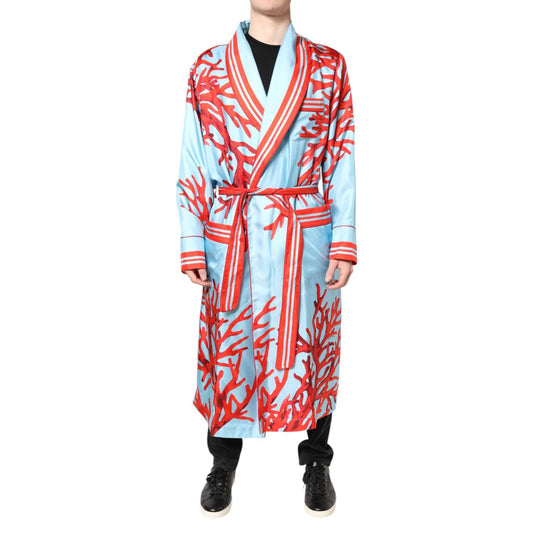 Dolce & Gabbana Blue Red Coral Print Wrap Robe Coat Jacket Dolce & Gabbana