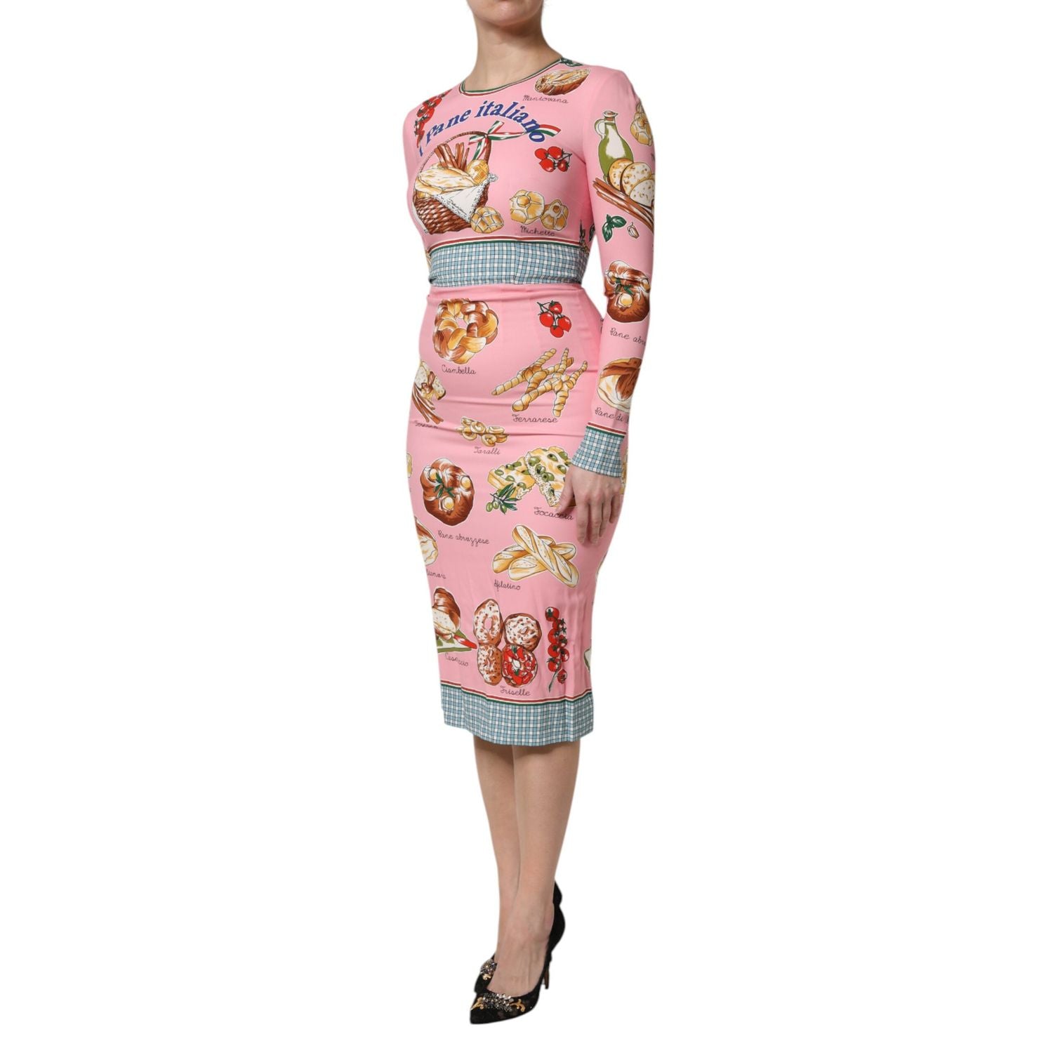 Dolce & Gabbana Pink Pastry Print Bodycon Sheath Midi Dress