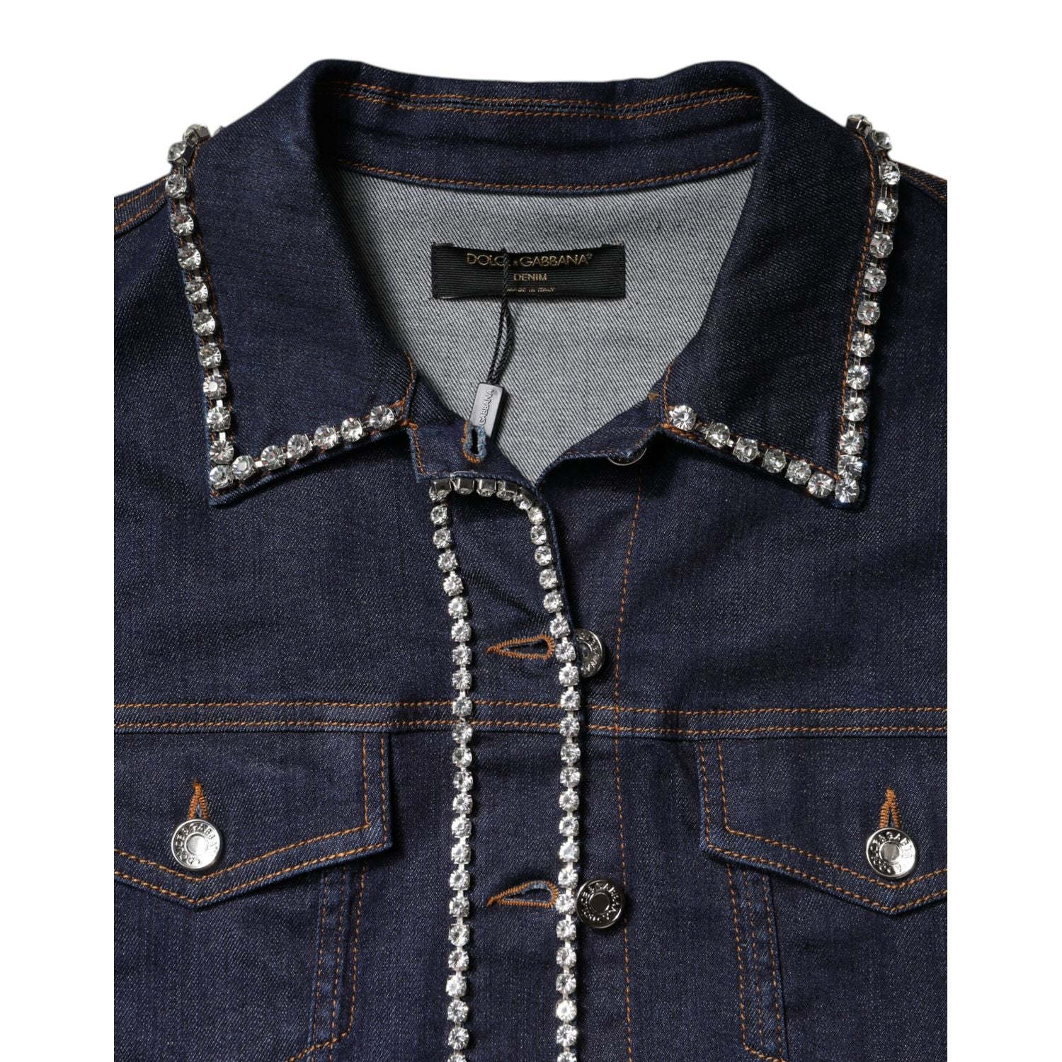 Dolce & Gabbana Blue Denim Cotton Crystal Embellished Jacket