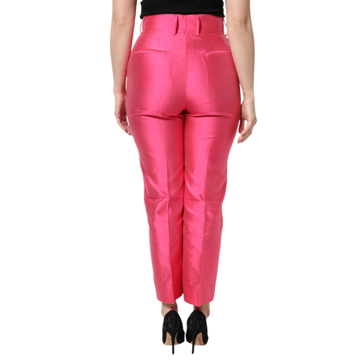 Dolce & Gabbana Pink Silk High Waist Tapered Pants