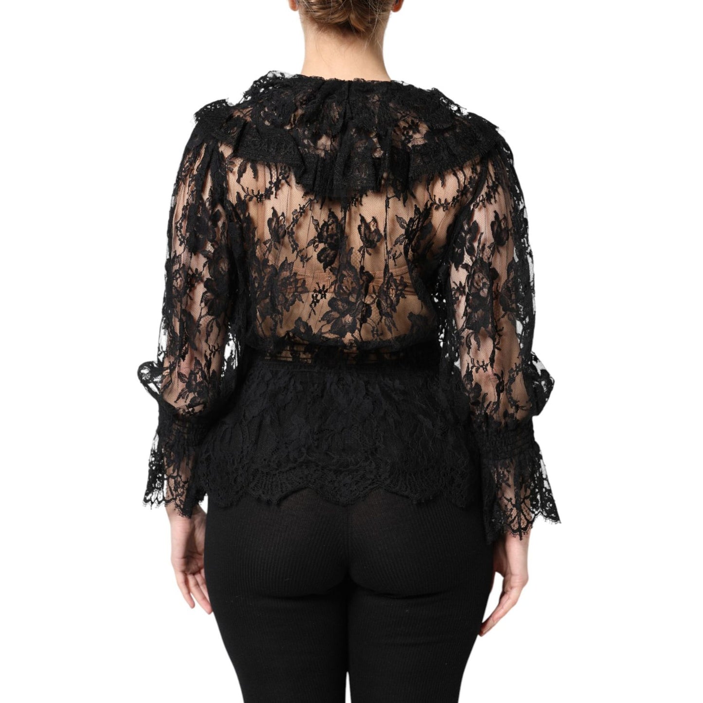 Dolce & Gabbana Black Cotton Floral Lace Women Blouse Top