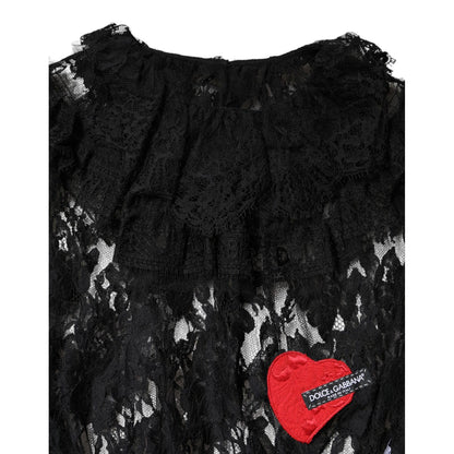 Dolce & Gabbana Black Cotton Floral Lace Women Blouse Top