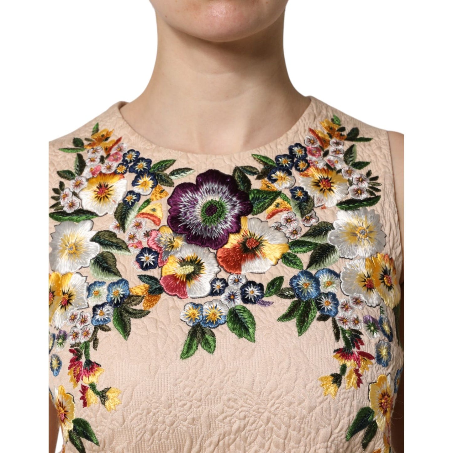 Dolce & Gabbana Beige Floral Embroidery Sleeveless Tank Top