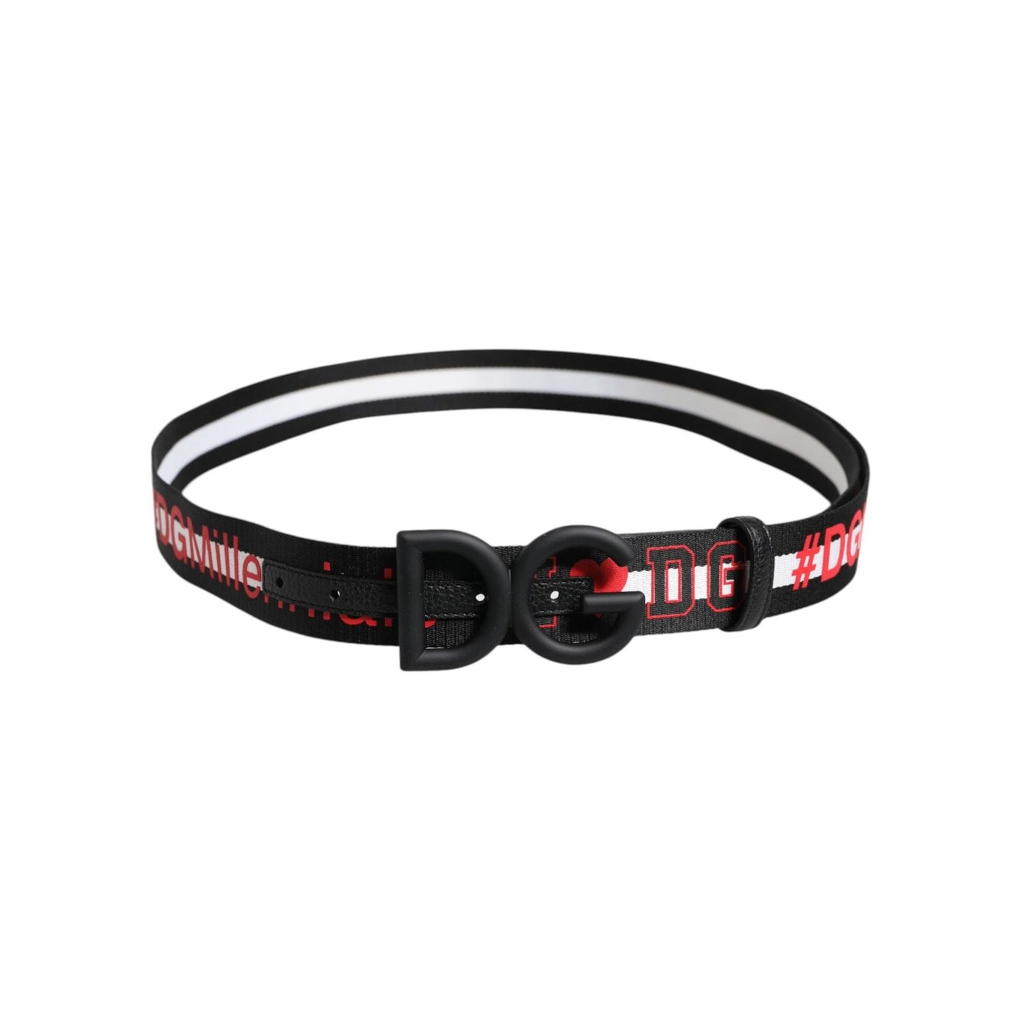 Dolce & Gabbana Black Polyester Logo Print DG Buckle Belt