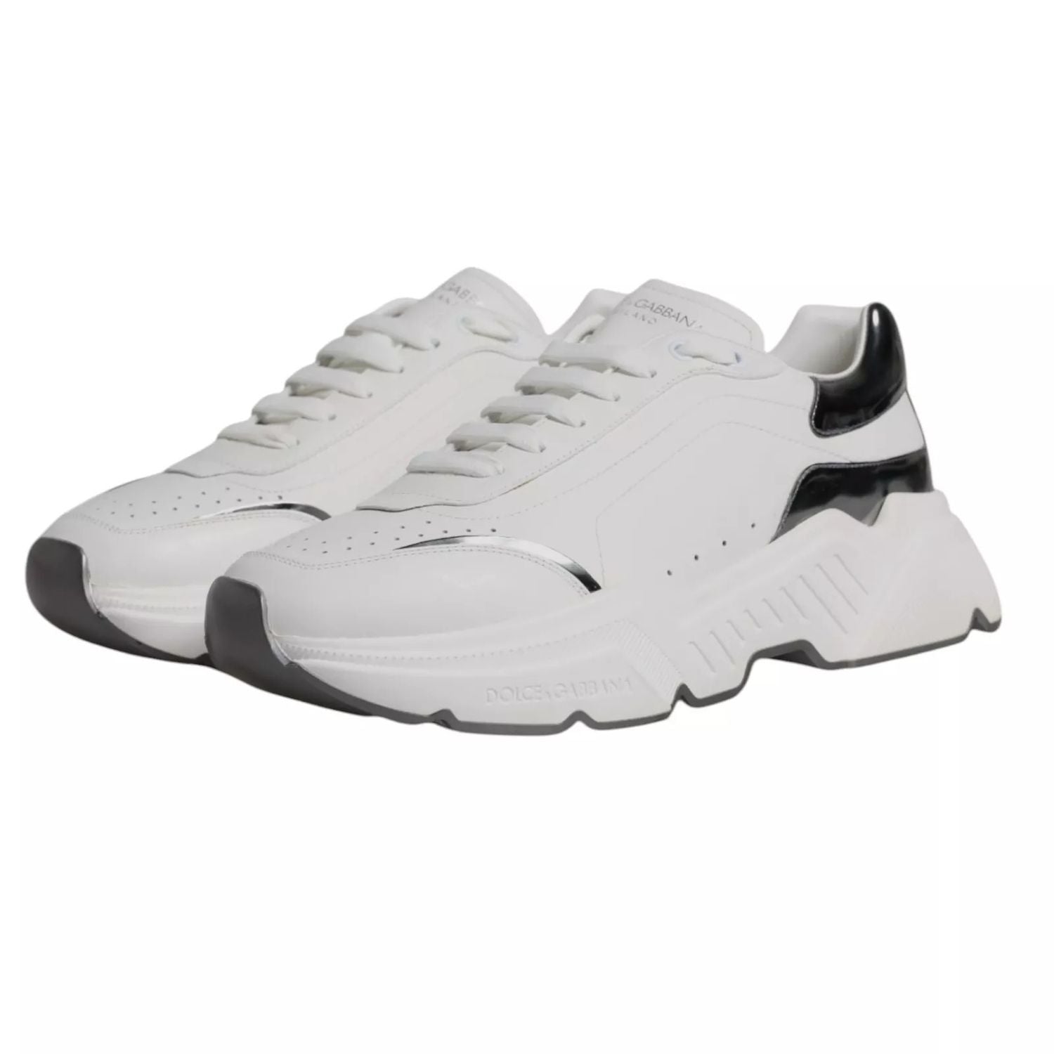 Dolce & Gabbana White Silver DAYMASTER Leather Sneakers Shoes