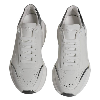 Dolce & Gabbana White Silver DAYMASTER Leather Sneakers Shoes