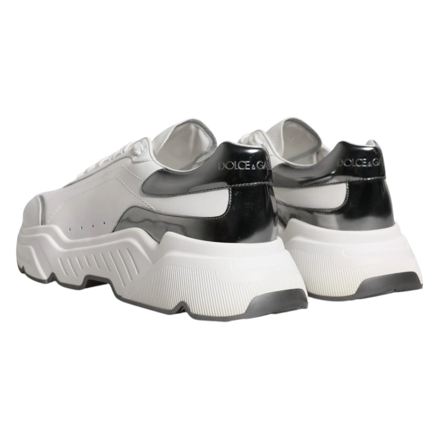 Dolce & Gabbana White Silver DAYMASTER Leather Sneakers Shoes