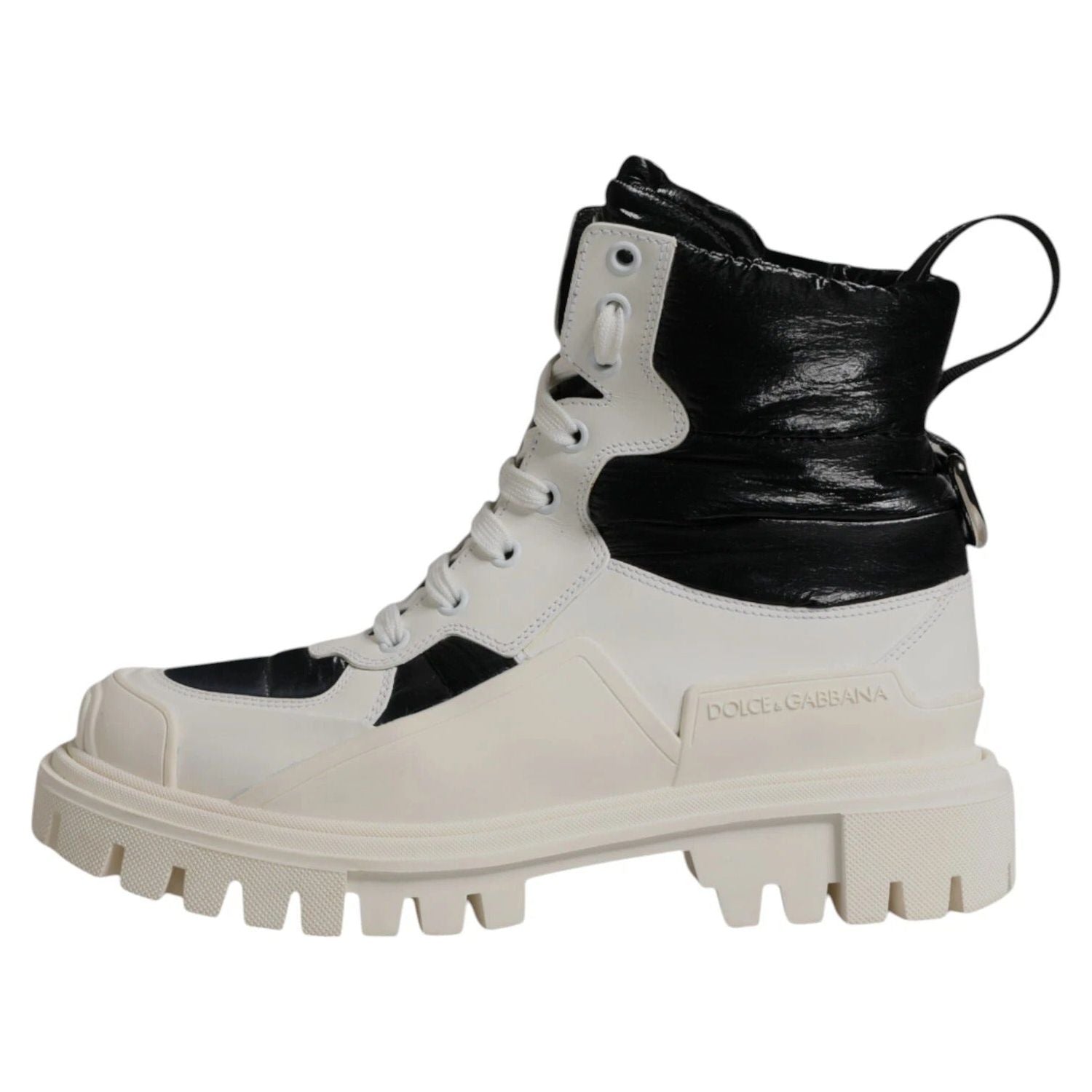 Dolce & Gabbana White Padded Mid Calf Lace Up Boots Shoes