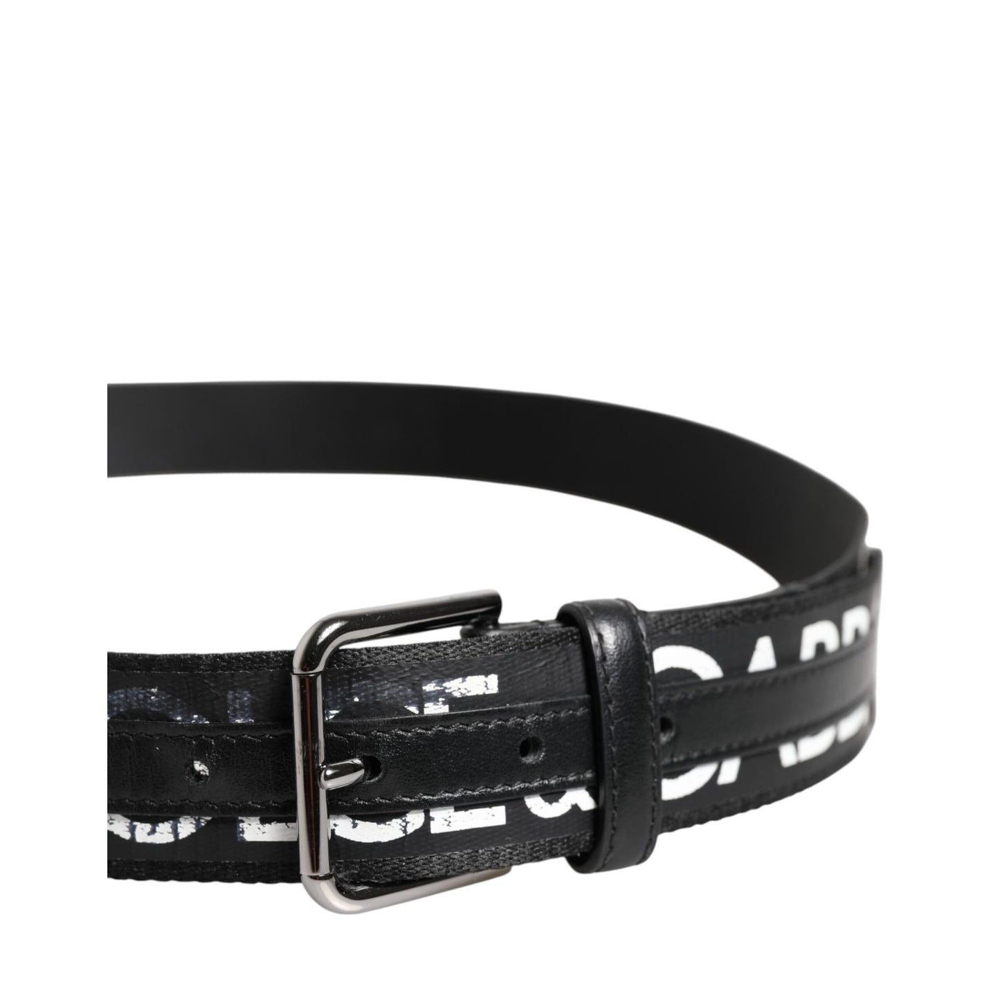 Dolce & Gabbana Black White DG Logo Brass Metal Buckle Belt