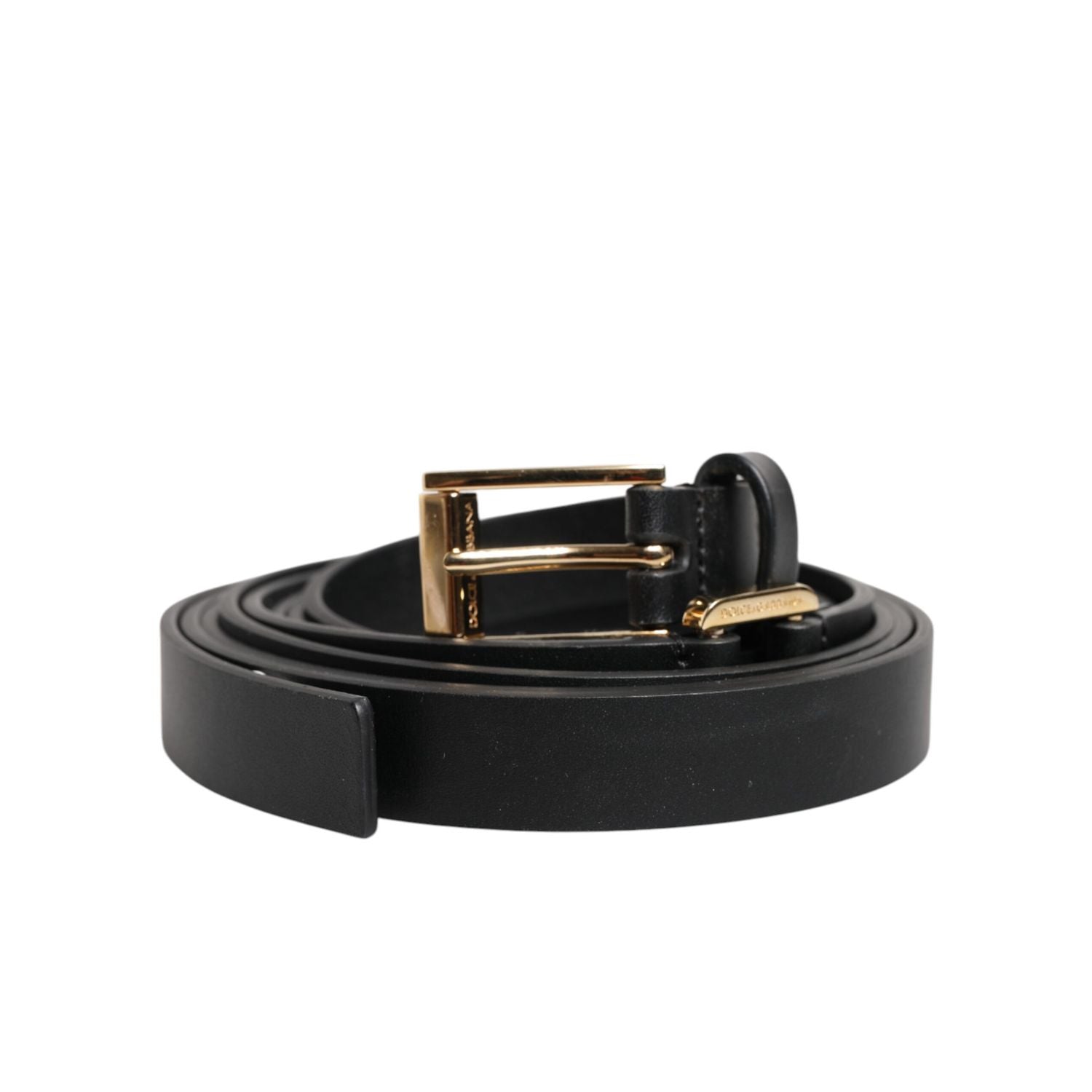 Dolce & Gabbana Black Double Strap Leather Gold Buckle Belt