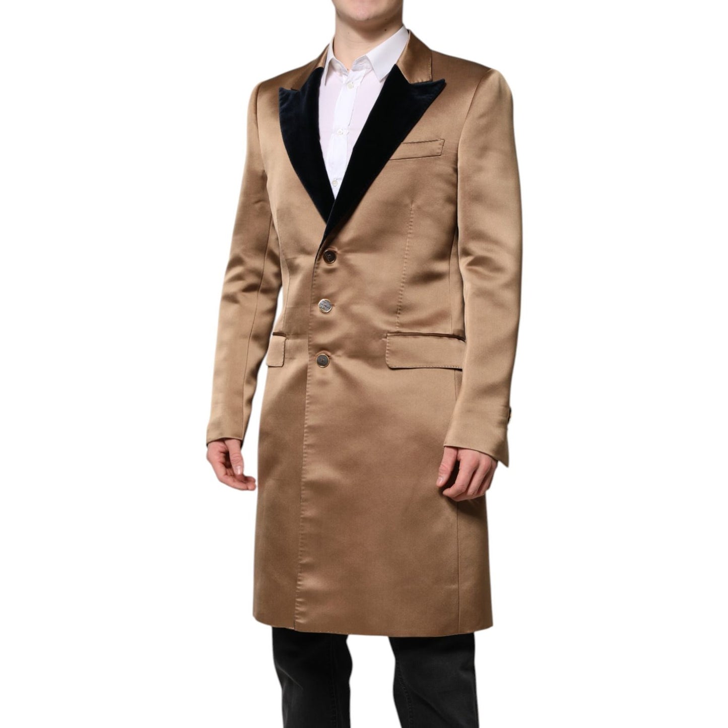 Dolce & Gabbana Brown Silk Single Breasted Trench Coat Jacket
