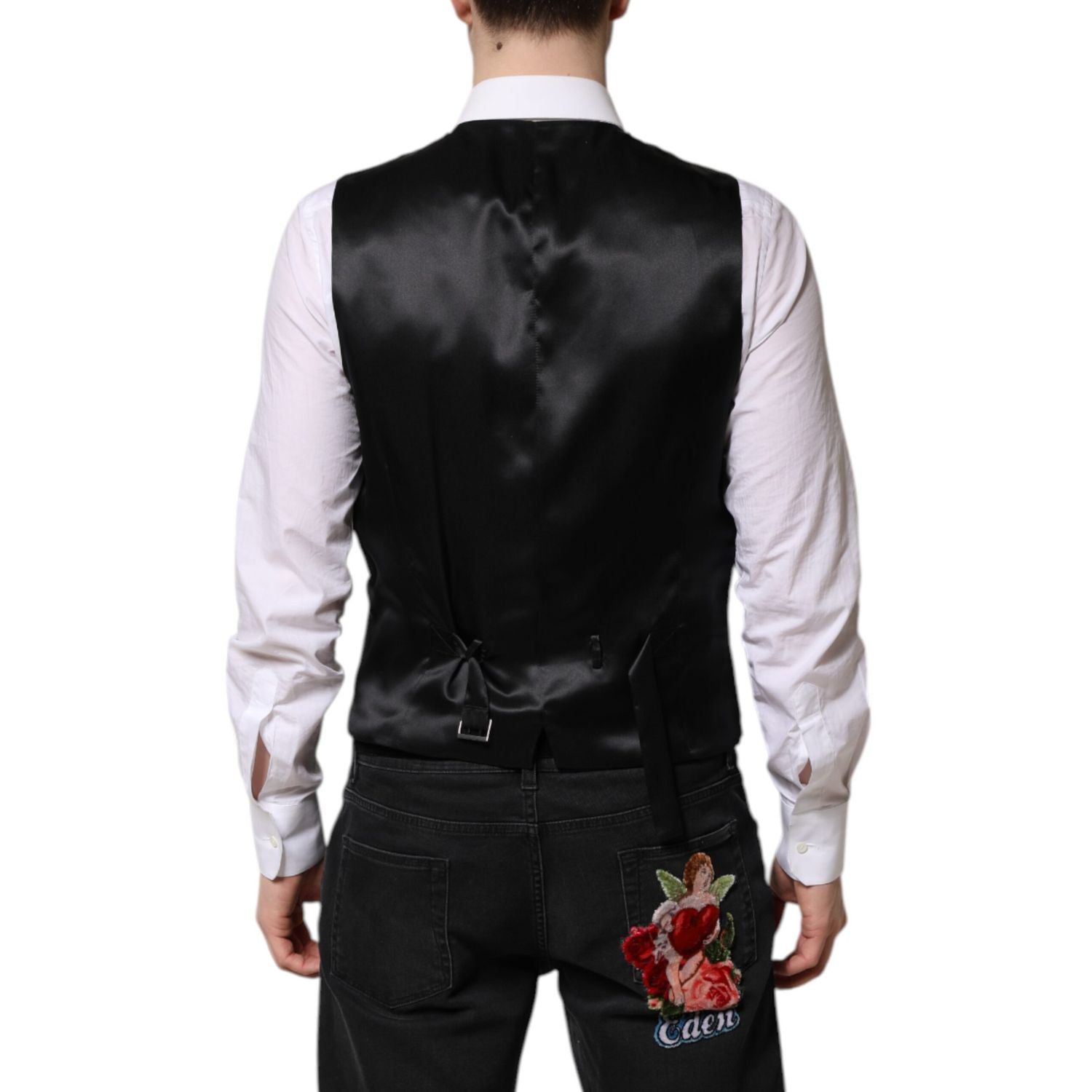 Dolce & Gabbana Black Gold Jacquard Formal Men Waistcoat Vest