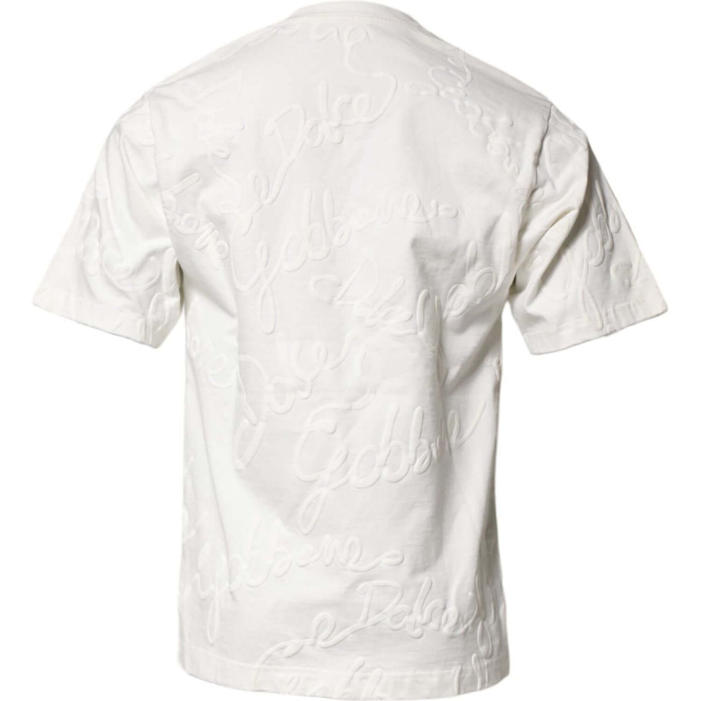 Dolce & Gabbana White Cotton Logo Embossed Crew Neck T-shirt