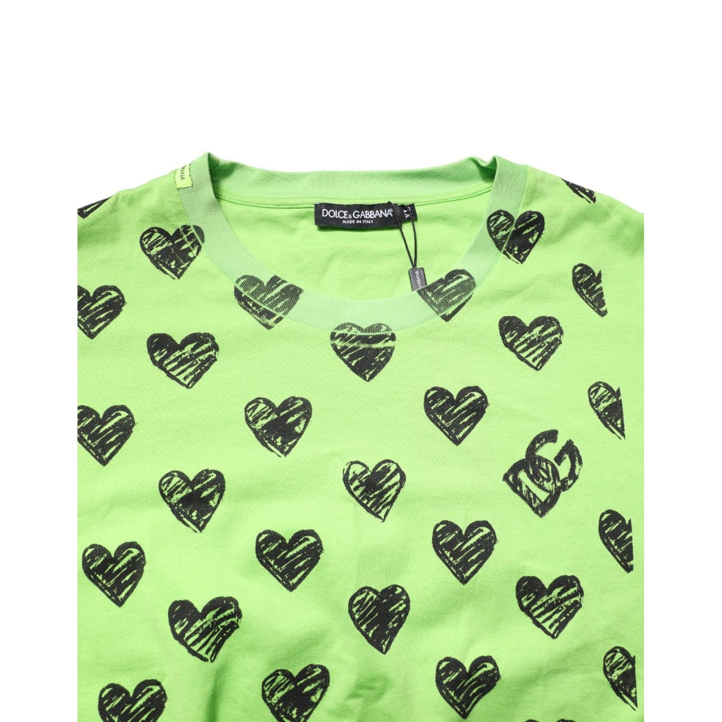 Dolce & Gabbana Green Heart Print Cotton Crew Neck T-shirt