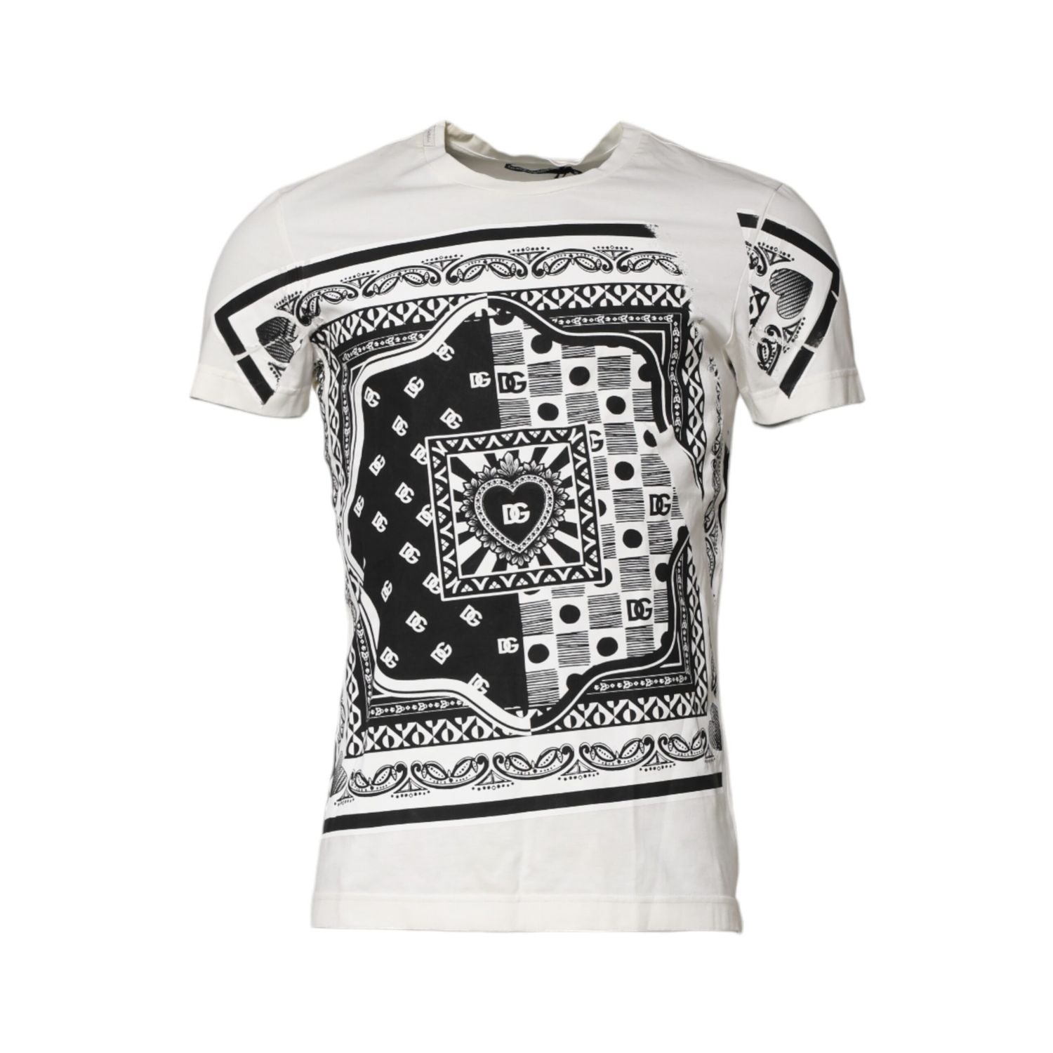 Dolce & Gabbana White Cotton Logo Bandana Print T-shirt