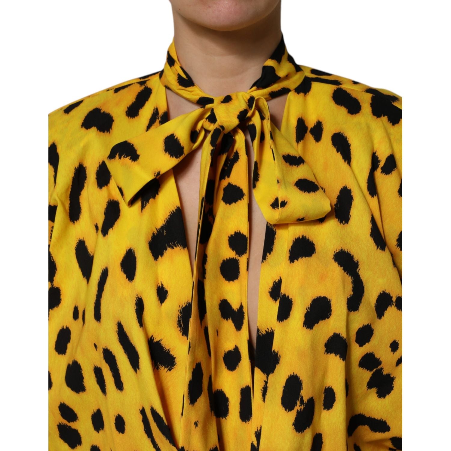 Dolce & Gabbana Yellow Leopard Long Sleeves Jumpsuit Dress