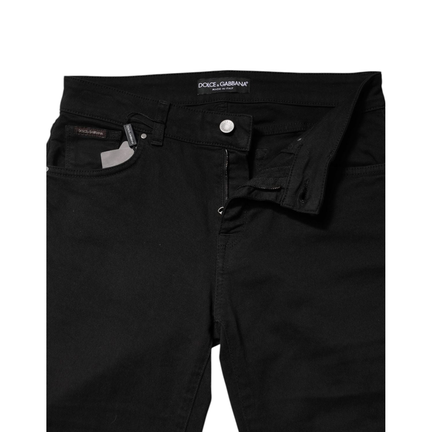 Dolce & Gabbana Black Cotton Logo Mid Waist Skinny Denim Jeans