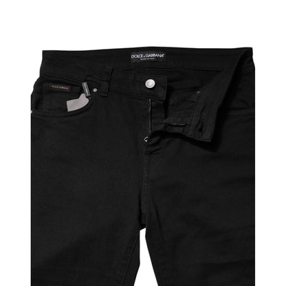 Dolce & Gabbana Black Cotton Logo Mid Waist Skinny Denim Jeans