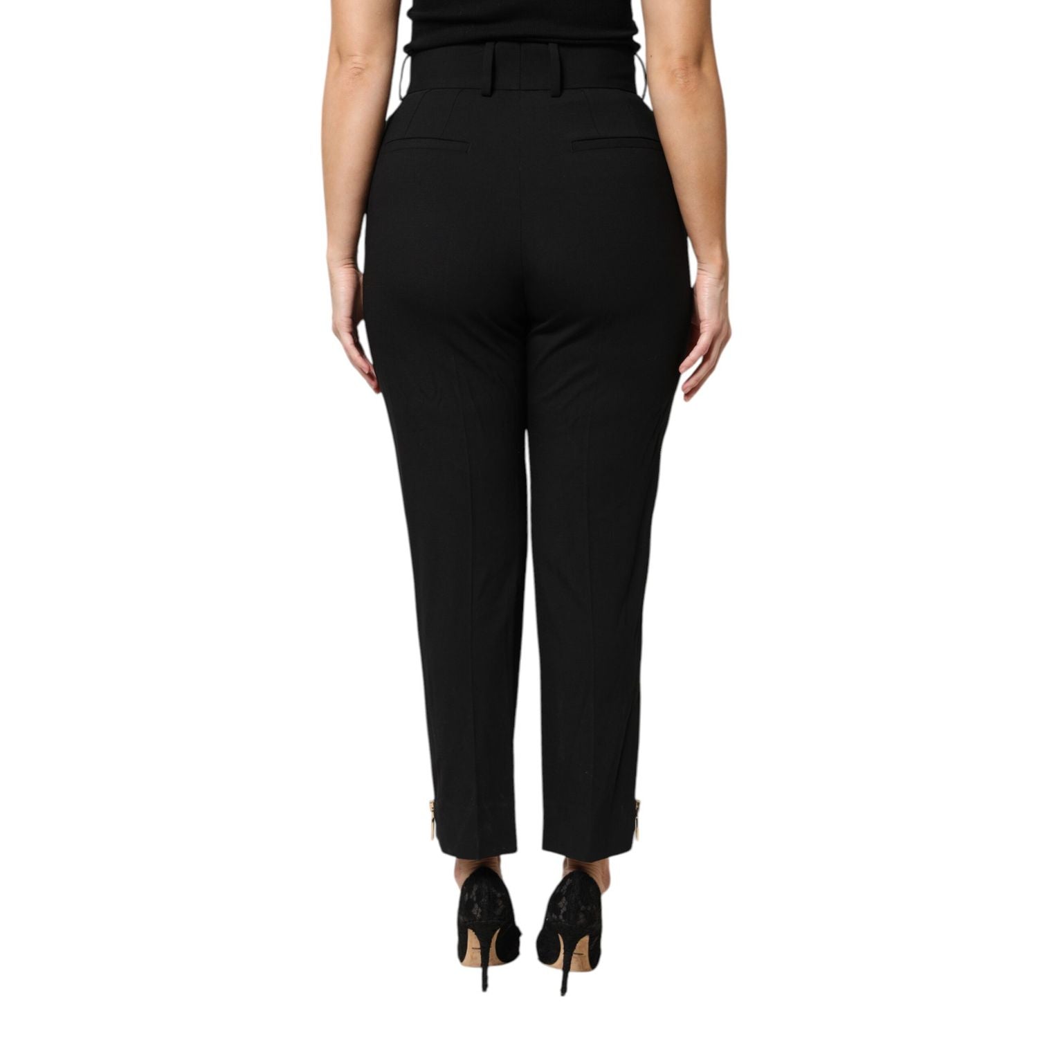 Dolce & Gabbana Black Wool High Waist Zipper Tapered Pants