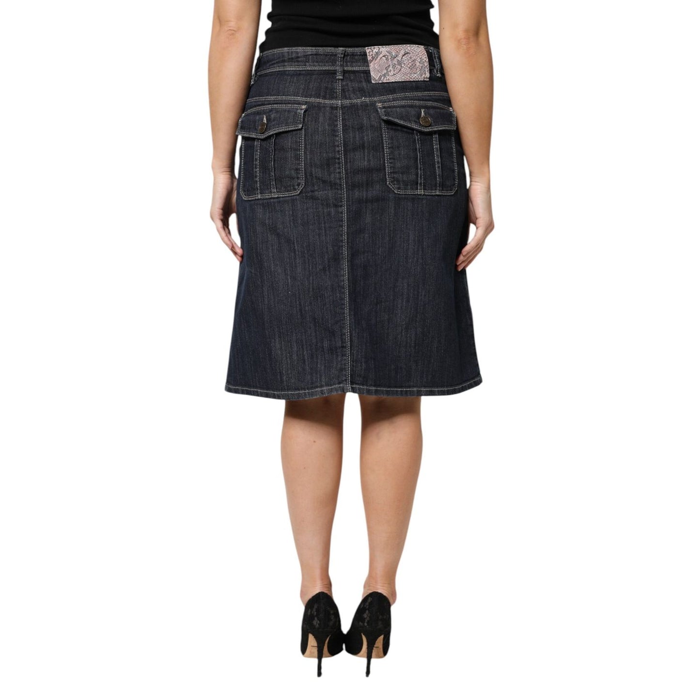 Escada Black Cotton Blend Denim Top Skirt Casual Set Escada