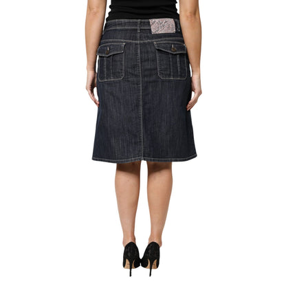 Escada Black Cotton Blend Denim Top Skirt Casual Set Escada