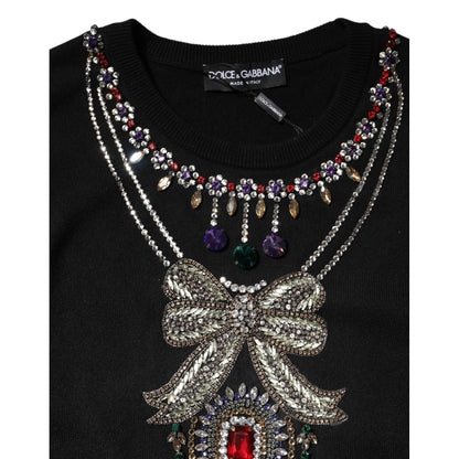 Dolce & Gabbana Black Cashmere Crystal Embellished Sweater