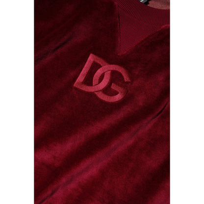 Dolce & Gabbana Red Cotton Velvet Crew Neck Pullover Sweater