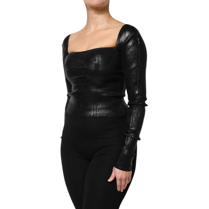 Dolce & Gabbana Black Viscose Long Sleeves Fitted Blouse Top
