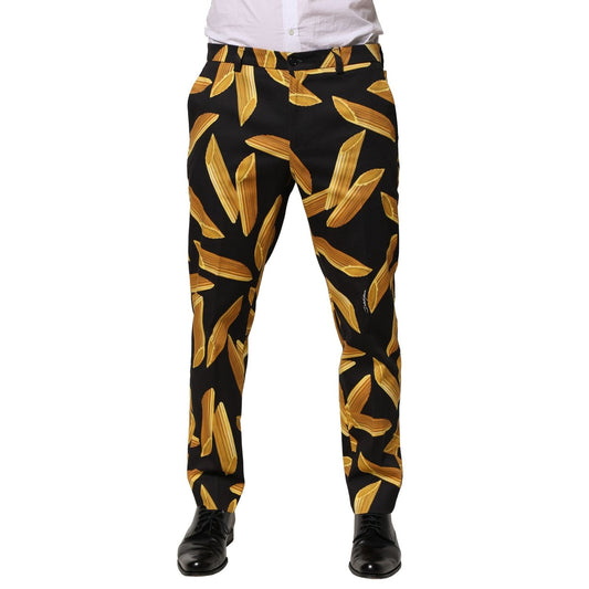 Dolce & Gabbana Black Pasta Print Tapered Men Pants Dolce & Gabbana
