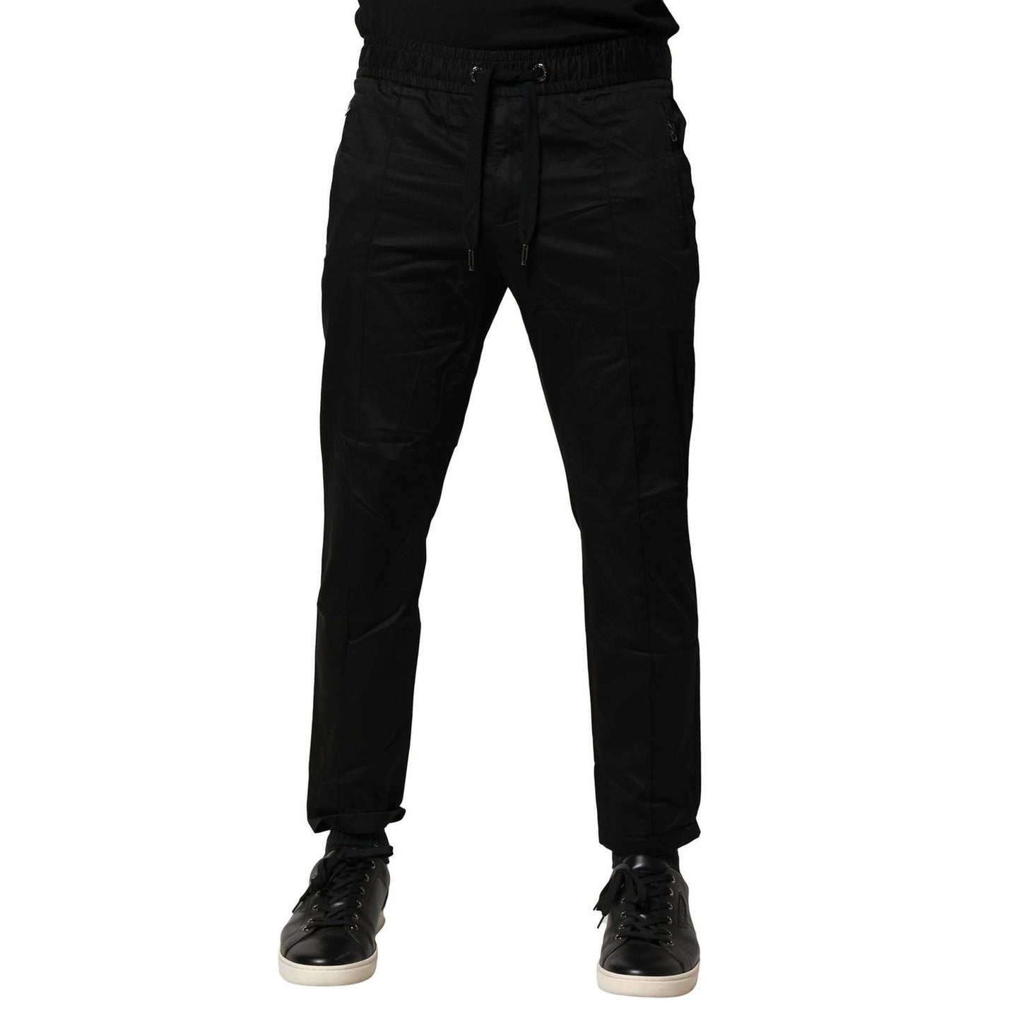 Dolce & Gabbana Black Cotton Mid Waist Jogger Pants