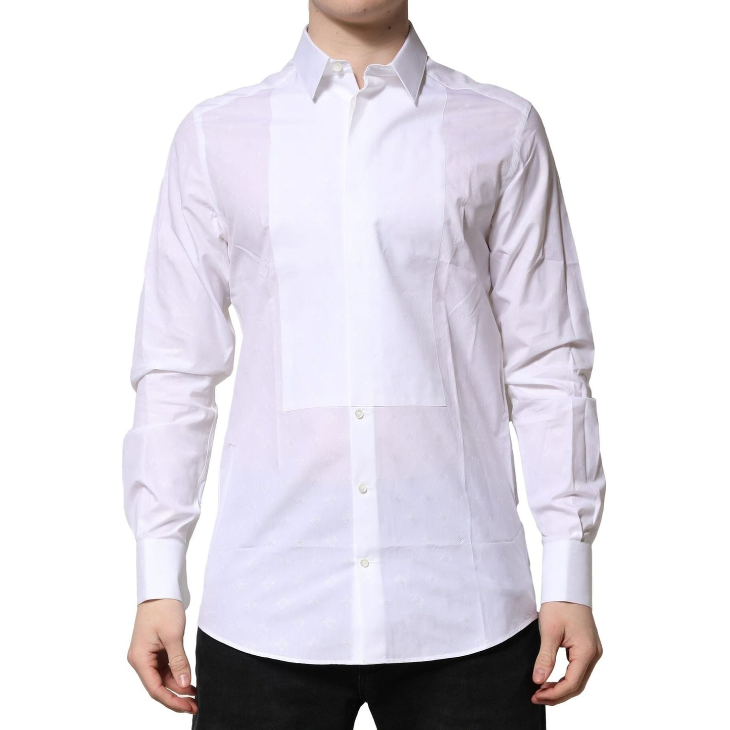 Dolce & Gabbana White Bib Cotton Poplin GOLD Men Formal Shirt