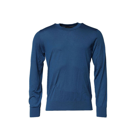 Dolce & Gabbana Blue Cashmere Crew Neck Sweatshirt Sweater Dolce & Gabbana