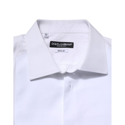 Dolce & Gabbana White Silk Bib Poplin GOLD Men Formal Shirt