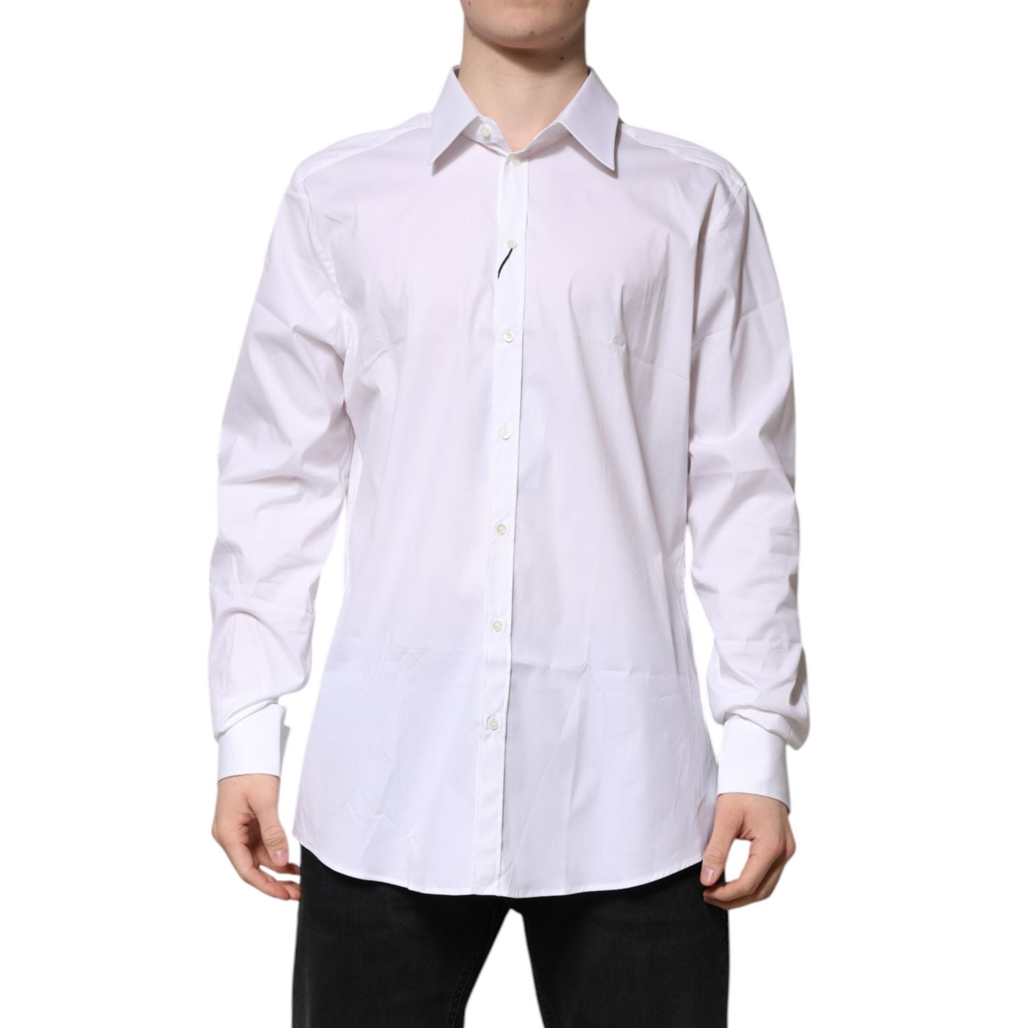 Dolce & Gabbana White GOLD Long Sleeve Dress Men Formal Shirt