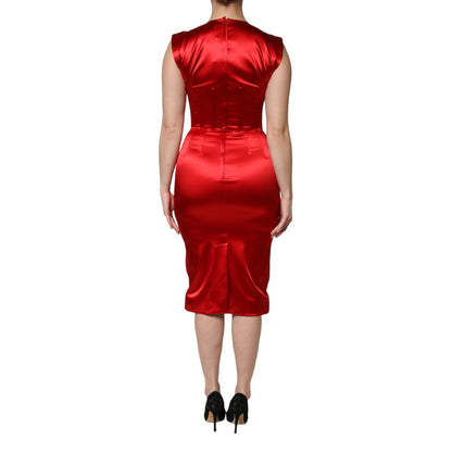 Dolce & Gabbana Red Acetate Sleeveless Sheath Midi Dress