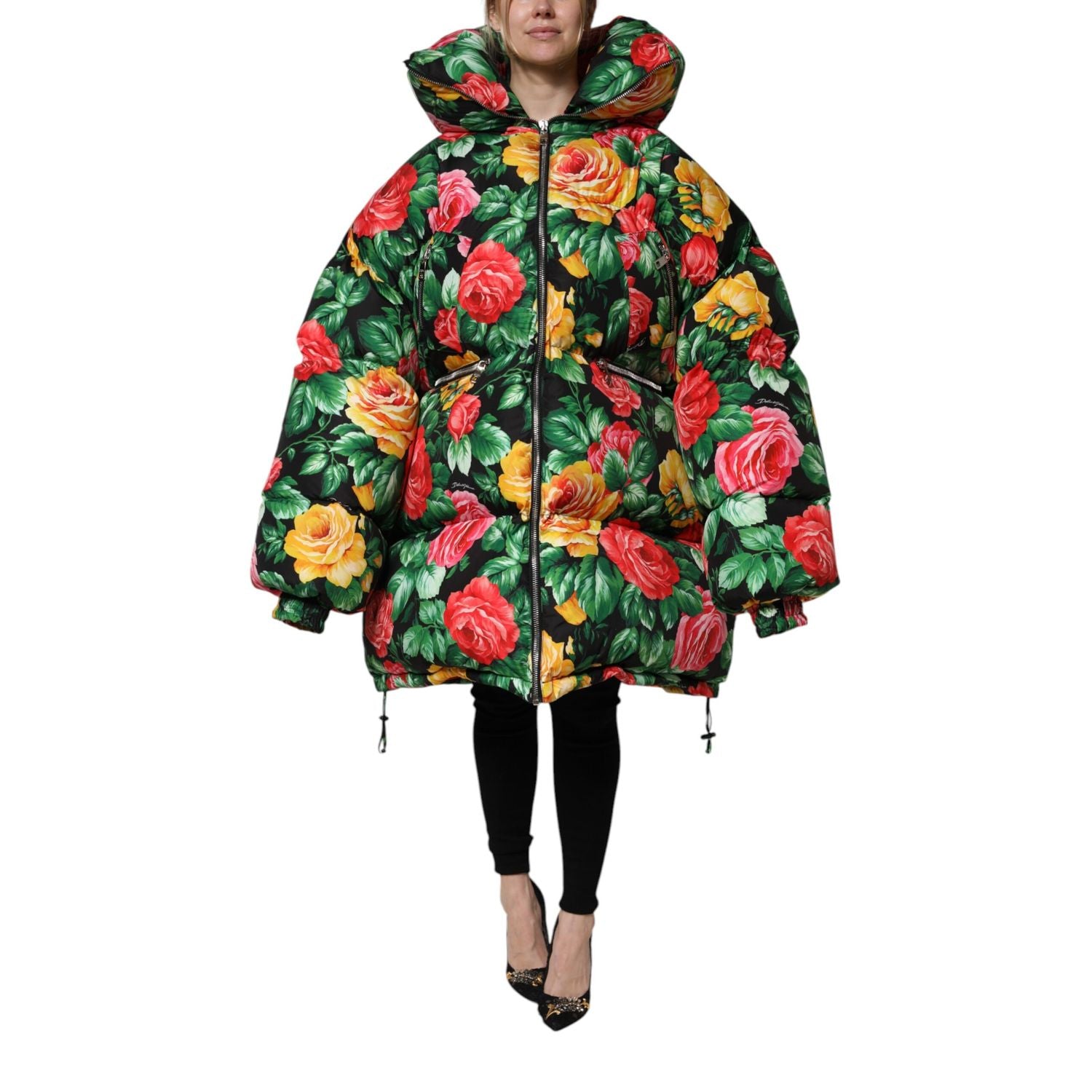 Dolce & Gabbana Multicolor Floral Puffer Hooded Jacket