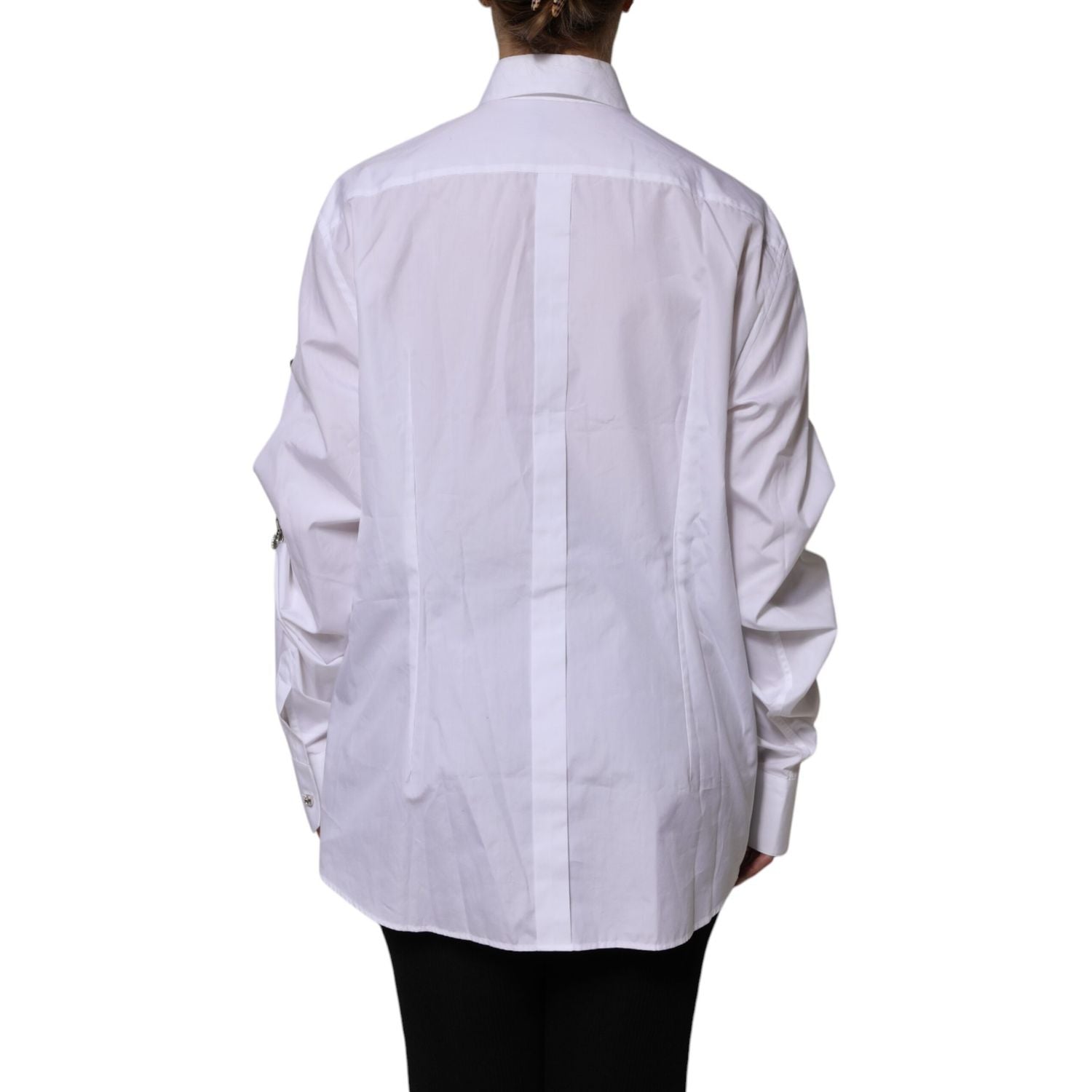 Dolce & Gabbana White Rhinestone Embellish Long Sleeves Top