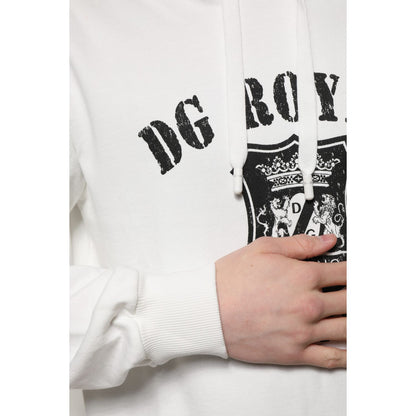 Dolce & Gabbana White Cotton DG ROYAL Print Hooded Sweater